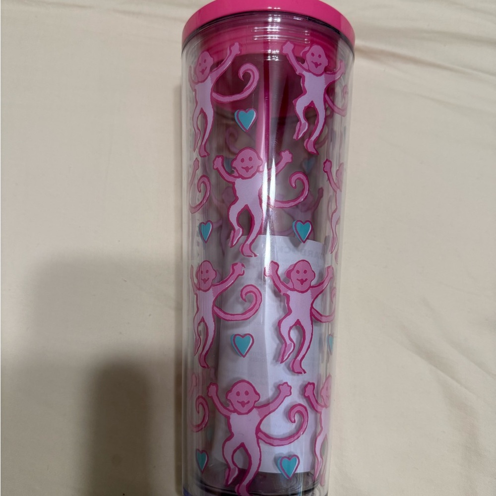 Starbucks Pink Monkey Patterned Tumbler